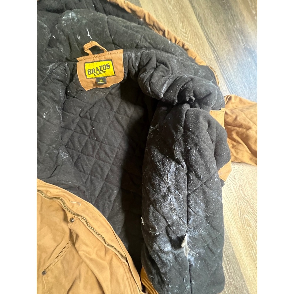 Brazos Work Wear Hooded Canvas Jacket Mens 2XL Brown Quilted Lined Zip Up Coat - Picture 6 of 7